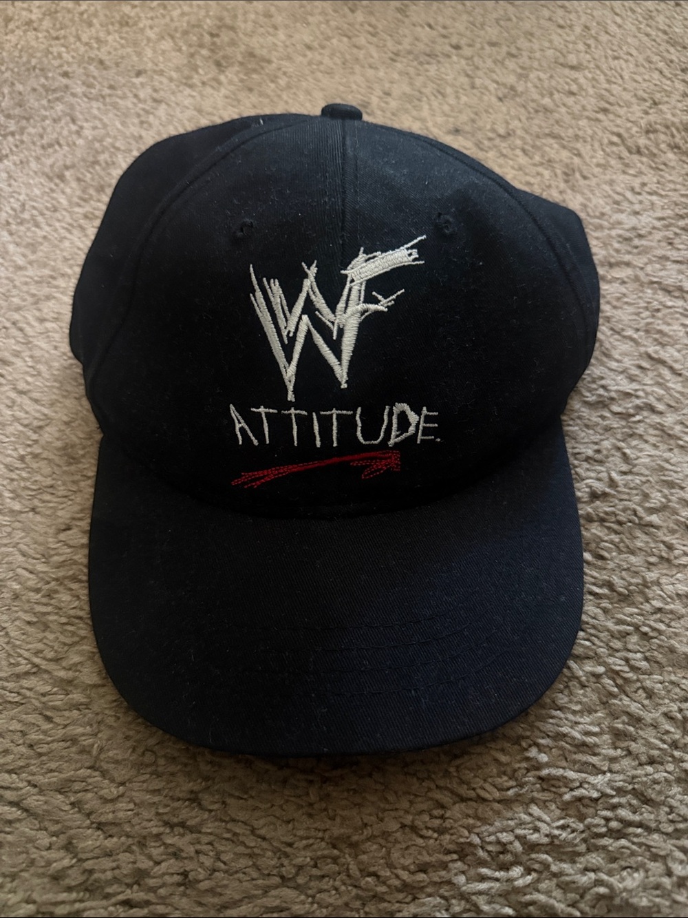 WWF Attitude Era VINTAGE Black Embroidered Baseball Cap Adjustable Small